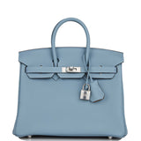 Hermes Birkin 25 Bleu Lin Verso Togo Palladium Hardware