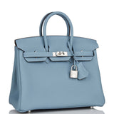 Hermes Birkin 25 Bleu Lin Verso Togo Palladium Hardware