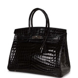 Hermes Birkin 35 Black Shiny Porosus Crocodile Palladium Hardware