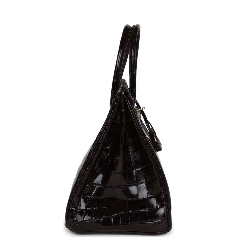 Hermes Birkin 35 Black Shiny Porosus Crocodile Palladium Hardware