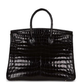 Hermes Birkin 35 Black Shiny Porosus Crocodile Palladium Hardware