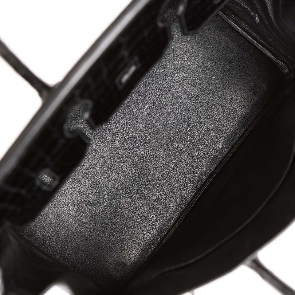 Hermes Birkin 35 Black Shiny Porosus Crocodile Palladium Hardware