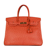 Hermes Birkin 35 Tangerine Ostrich Gold Hardware