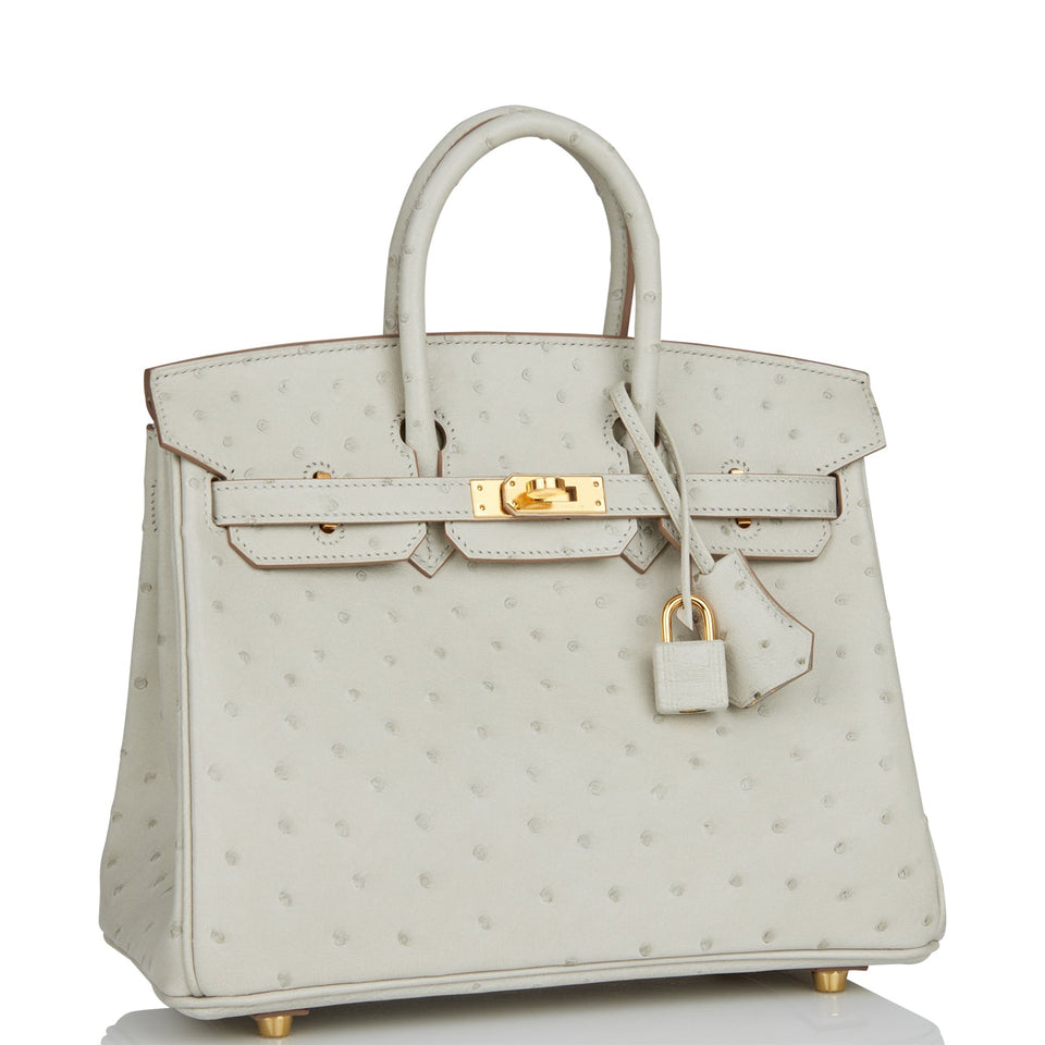 Hermes Birkin 25 Gris Perle Ostrich Gold Hardware