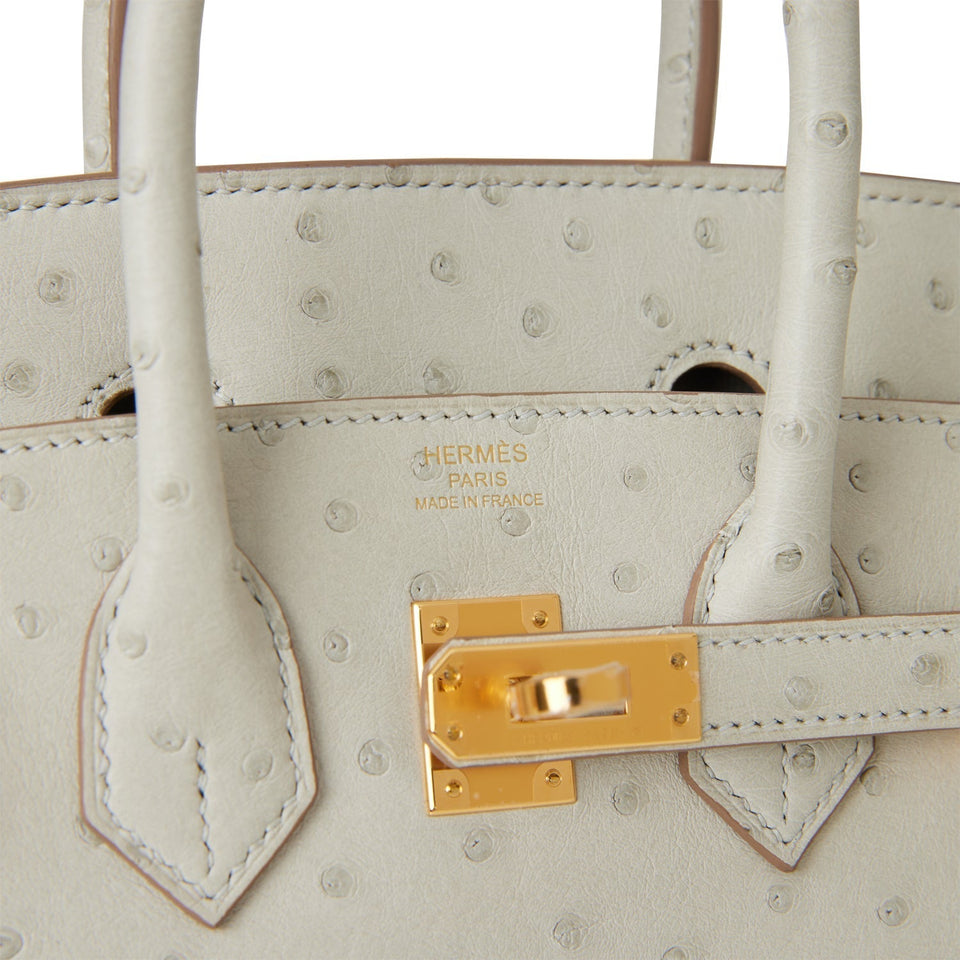 Hermes Birkin 25 Gris Perle Ostrich Gold Hardware