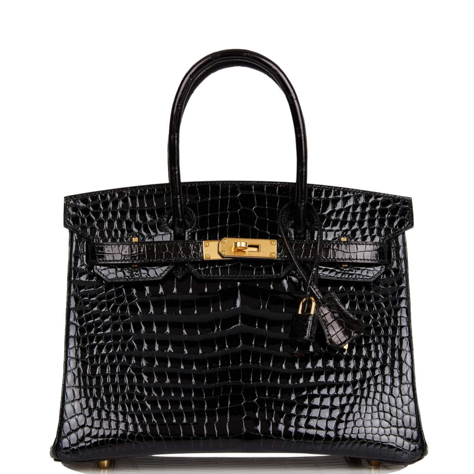 Hermes Birkin 30 Black Shiny Porosus Crocodile Gold Hardware