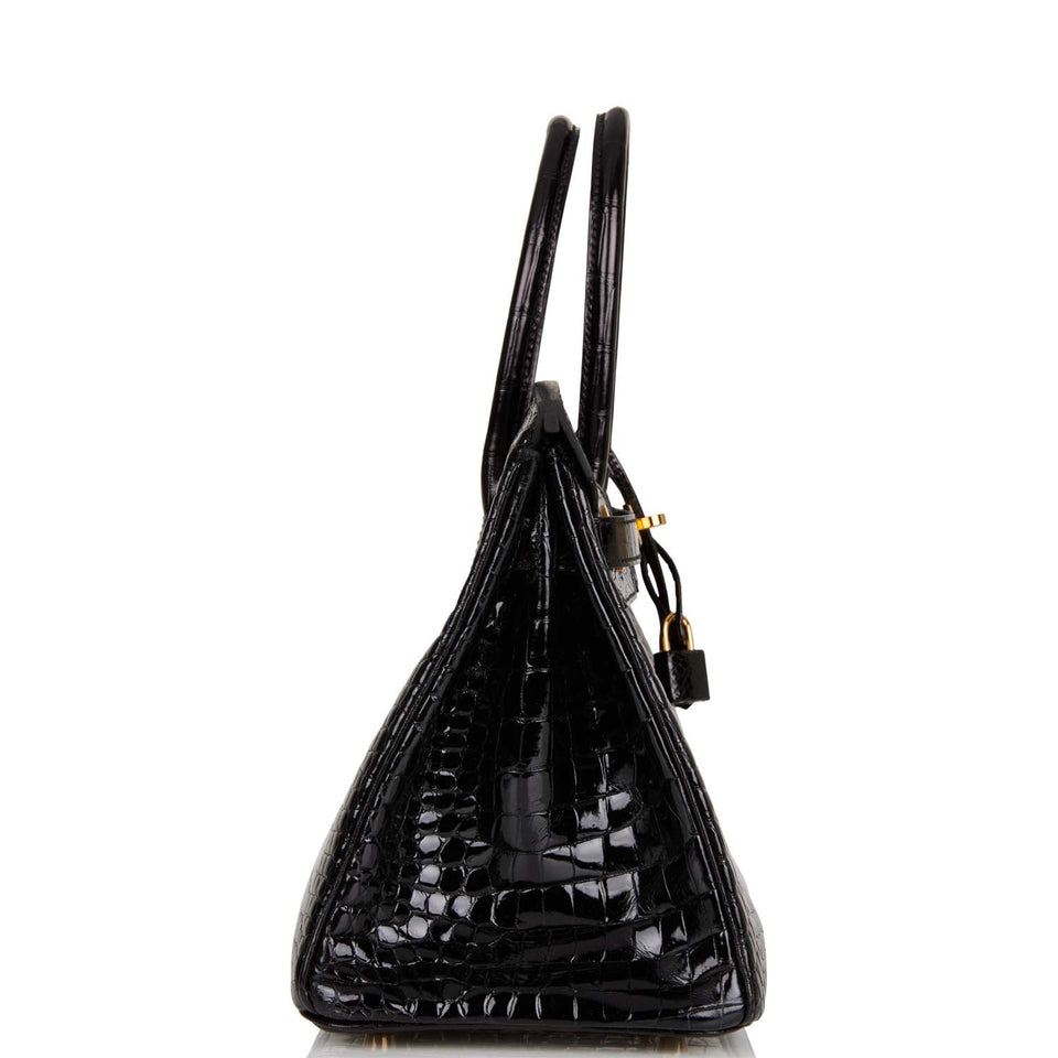 Hermes Birkin 30 Black Shiny Porosus Crocodile Gold Hardware