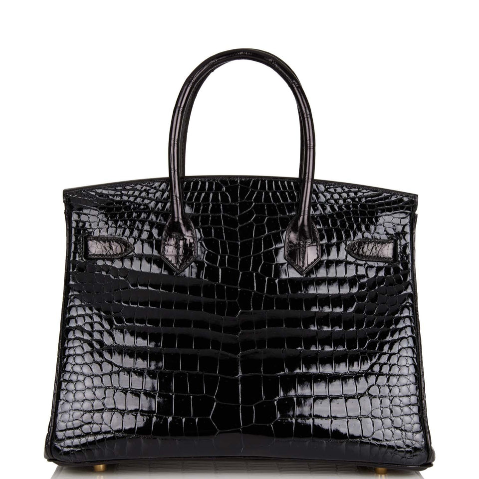 Hermes Birkin 30 Black Shiny Porosus Crocodile Gold Hardware