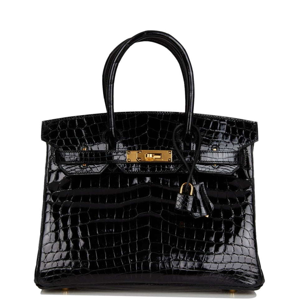 Hermes Birkin 30 Black Shiny Niloticus Crocodile Gold Hardware