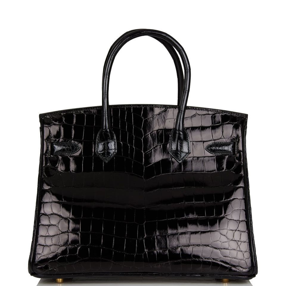 Hermes Birkin 30 Black Shiny Niloticus Crocodile Gold Hardware
