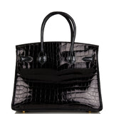 Hermes Birkin 30 Black Shiny Niloticus Crocodile Gold Hardware