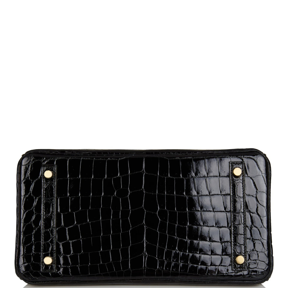 Hermes Birkin 30 Black Shiny Niloticus Crocodile Gold Hardware