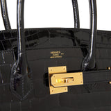 Hermes Birkin 30 Black Shiny Niloticus Crocodile Gold Hardware
