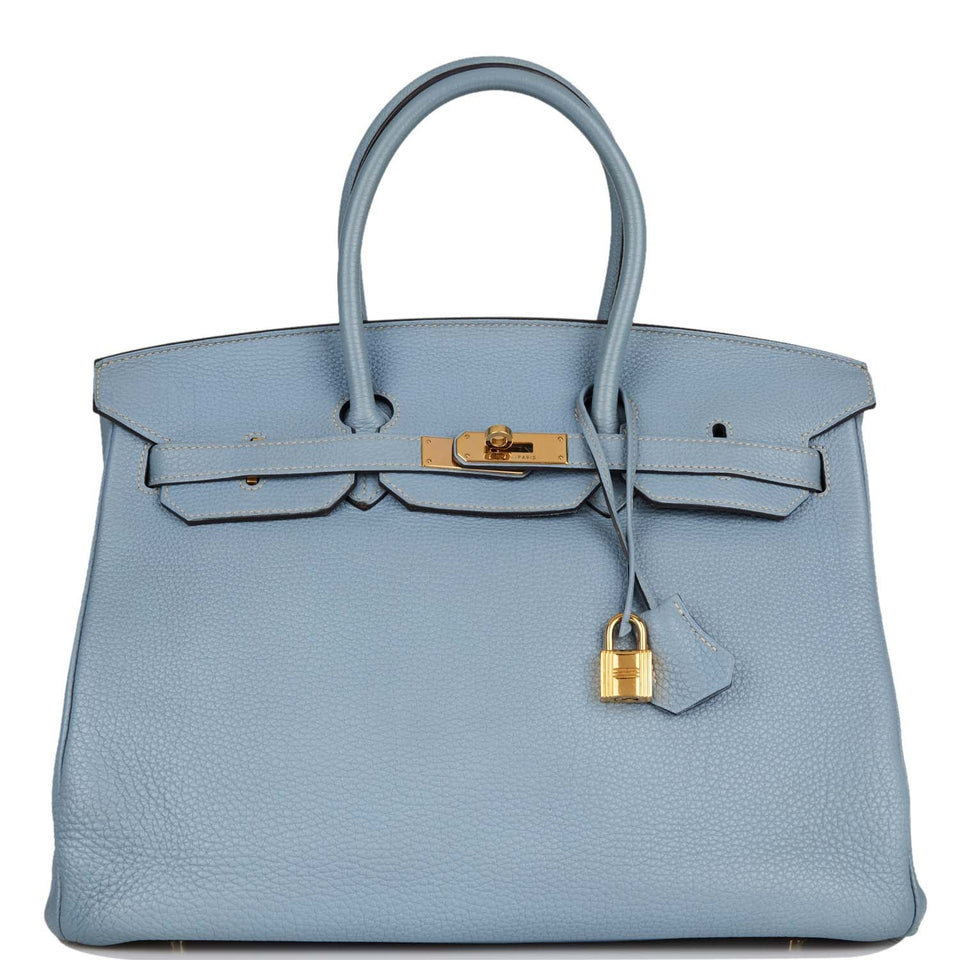 Hermes Birkin 35 Bleu Lin Togo Gold Hardware