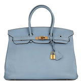 Hermes Birkin 35 Bleu Lin Togo Gold Hardware
