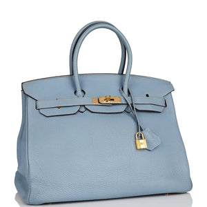 Hermes Birkin 35 Bleu Lin Togo Gold Hardware