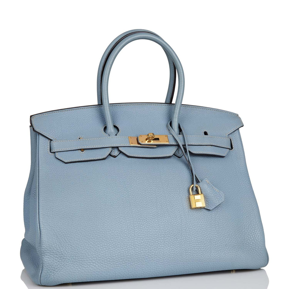 Hermes Birkin 35 Bleu Lin Togo Gold Hardware