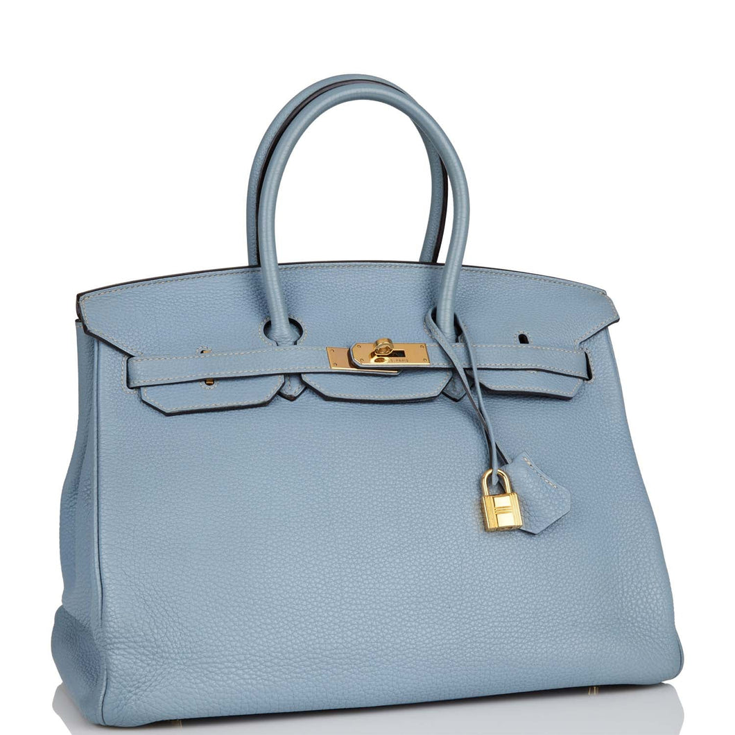 Hermes Birkin 35 Bleu Lin Togo Gold Hardware
