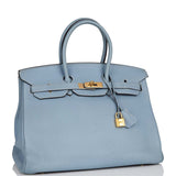Hermes Birkin 35 Bleu Lin Togo Gold Hardware