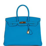 Hermes Birkin 35 Bleu Zanzibar Togo Gold Hardware