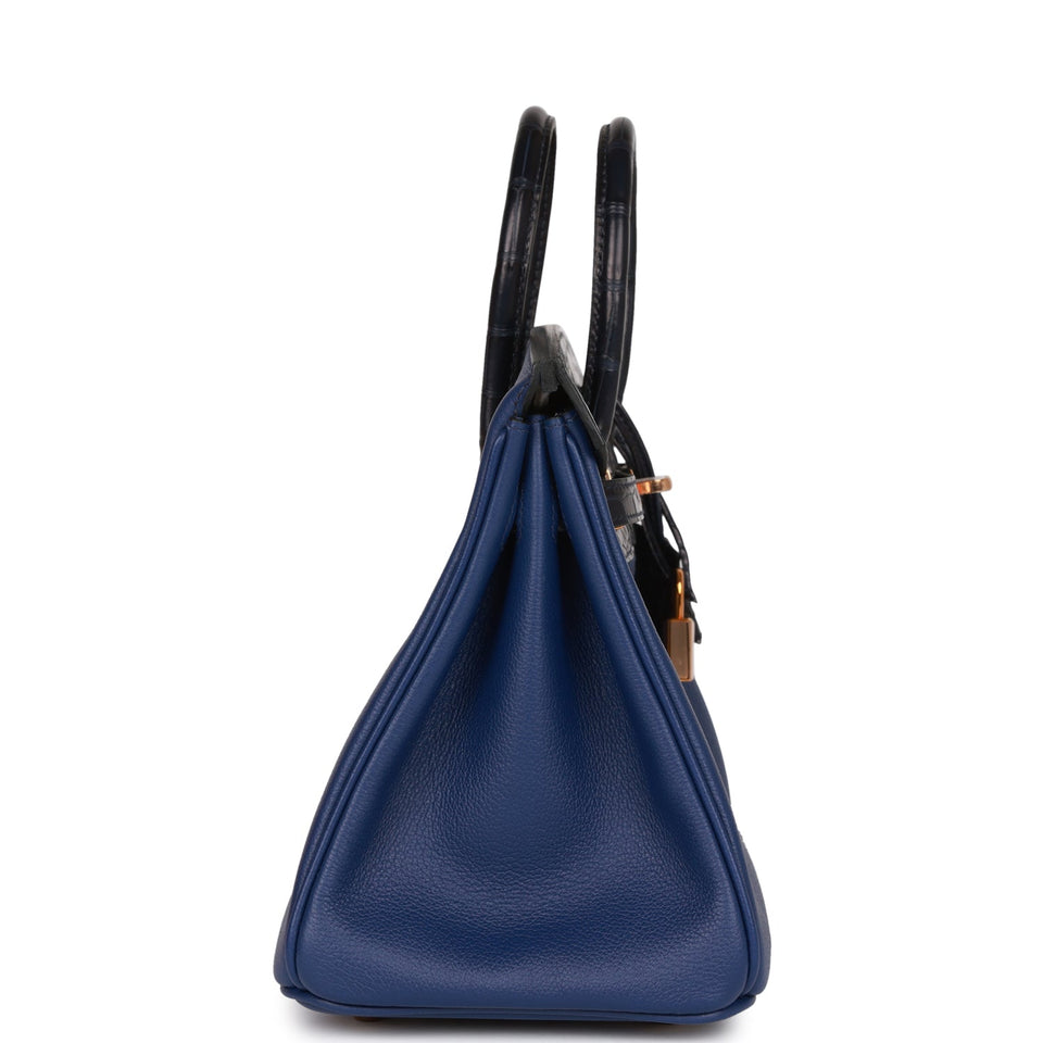 Hermes Birkin 25 Bleu Saphir and Marine Matte Alligator and Togo Touch Rose Gold Hardware