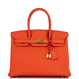 Hermes Birkin 30 Orange Poppy Togo Gold Hardware