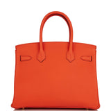 Hermes Birkin 30 Orange Poppy Togo Gold Hardware