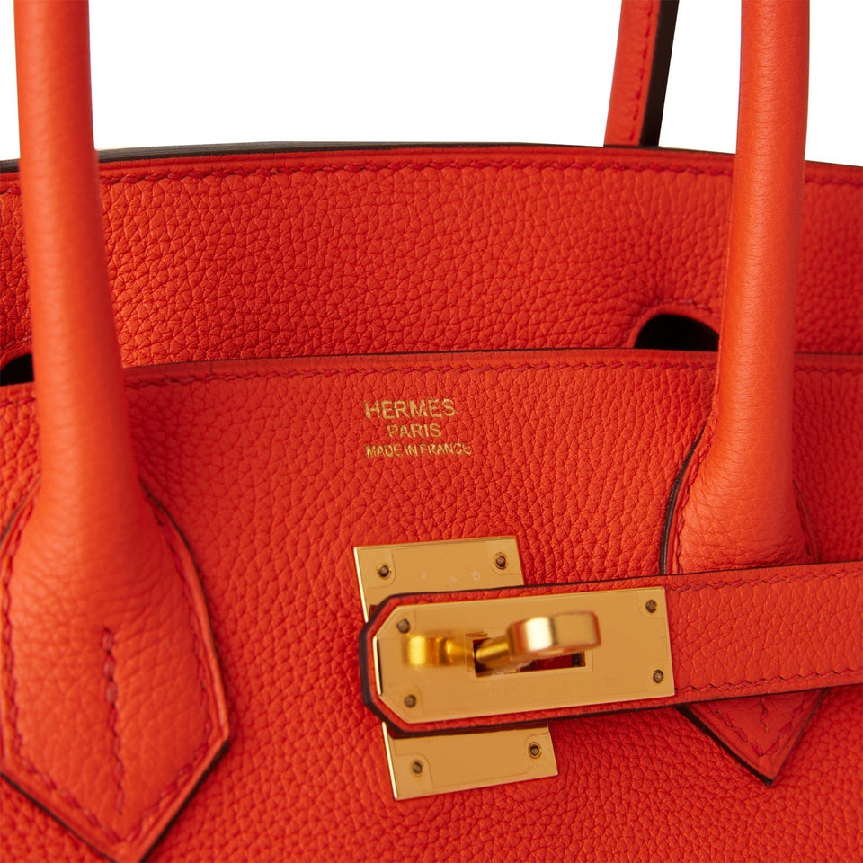 Hermes Birkin 30 Orange Poppy Togo Gold Hardware