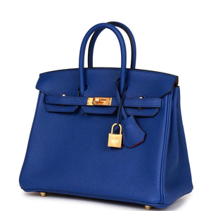 Hermes Special Order (HSS) Birkin 25 Bleu Electric Verso Togo Brushed Gold Hardware