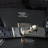 Hermes Birkin 30 Bleu Marine Shiny Niloticus Crocodile and Black Novillo Touch Palladium Hardware