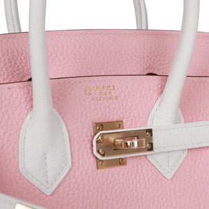 Hermes Special Order (HSS) Birkin 25 Rose Sakura and White Clemence Permabrass Hardware