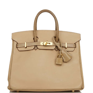 Hermes Special Order (HSS) Birkin 25 Ficelle Lizard and Argyle Swift Gold Hardware