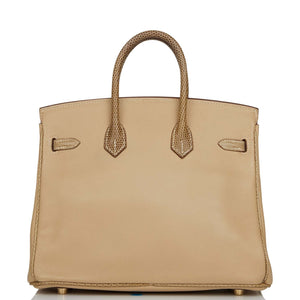 Hermes Special Order (HSS) Birkin 25 Ficelle Lizard and Argyle Swift Gold Hardware