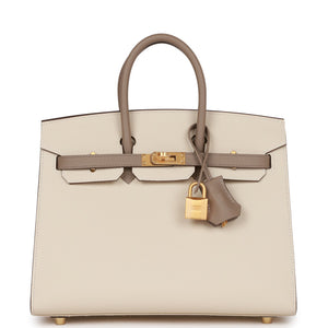 Hermes Special Order (HSS) Birkin Sellier 25 Craie and Gris Asphalte Epsom Brushed Gold Hardware