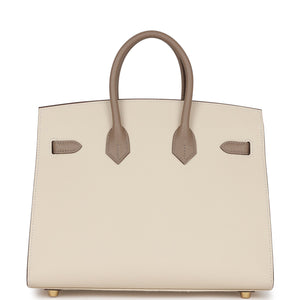 Hermes Special Order (HSS) Birkin Sellier 25 Craie and Gris Asphalte Epsom Brushed Gold Hardware