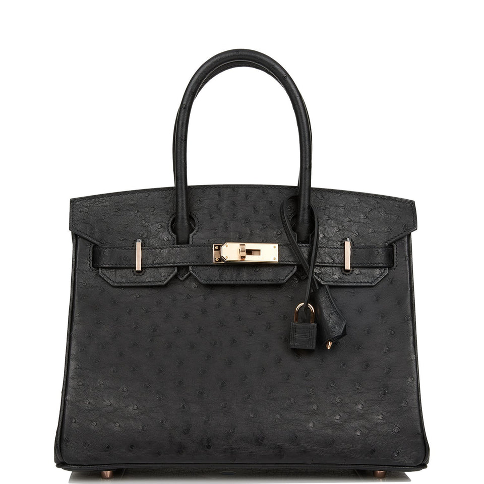 Hermes Birkin 30 Black Ostrich Rose Gold Hardware