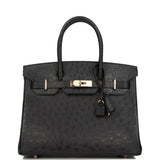 Hermes Birkin 30 Black Ostrich Rose Gold Hardware