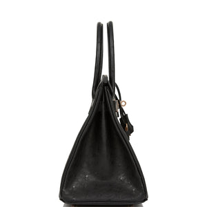 Hermes Birkin 30 Black Ostrich Rose Gold Hardware
