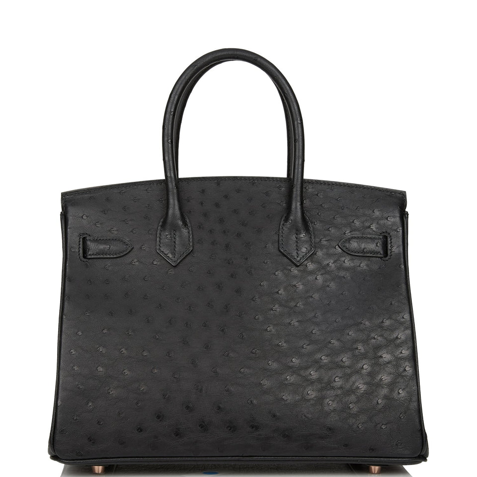 Hermes Birkin 30 Black Ostrich Rose Gold Hardware