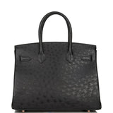 Hermes Birkin 30 Black Ostrich Rose Gold Hardware