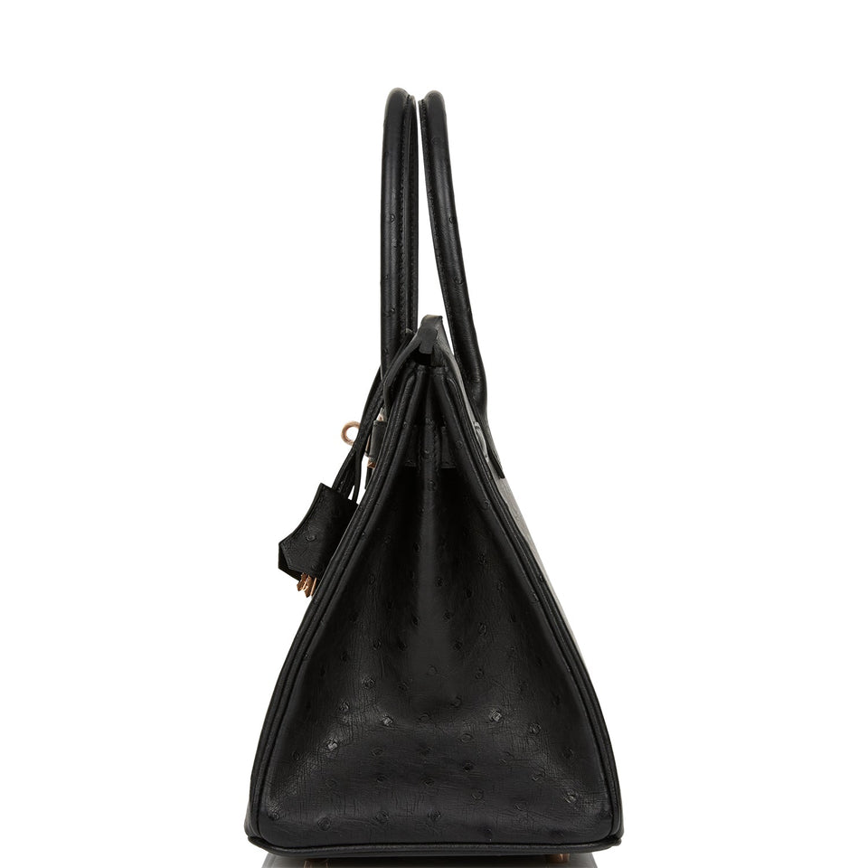 Hermes Birkin 30 Black Ostrich Rose Gold Hardware