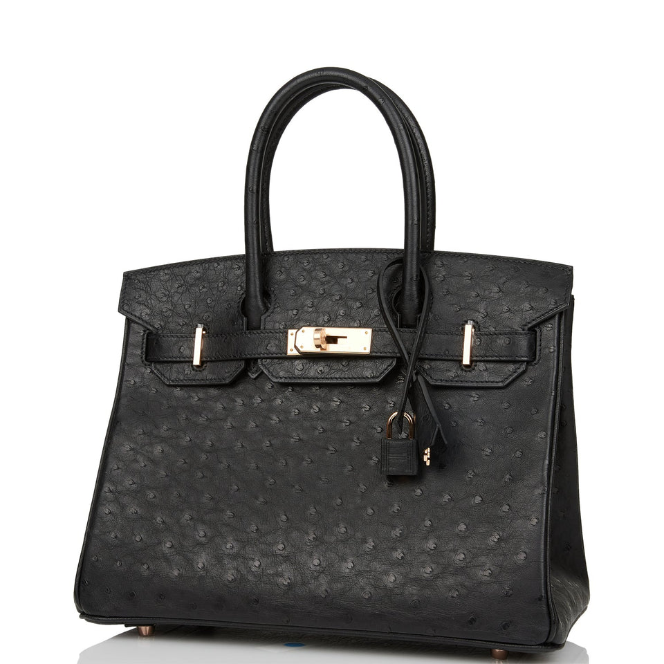 Hermes Birkin 30 Black Ostrich Rose Gold Hardware