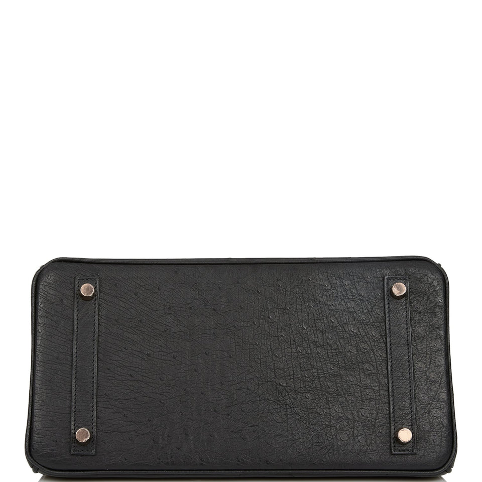 Hermes Birkin 30 Black Ostrich Rose Gold Hardware