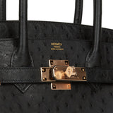 Hermes Birkin 30 Black Ostrich Rose Gold Hardware