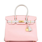 Hermes Special Order (HSS) Birkin 30 Rose Sakura and Gris Perle Chevre Brushed Gold Hardware