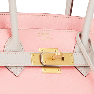 Hermes Special Order (HSS) Birkin 30 Rose Sakura and Gris Perle Chevre Brushed Gold Hardware