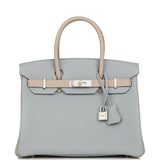 Hermes Special Order (HSS) Birkin 30 Gris Mouette and Gris Tourterelle Clemence Brushed Palladium Hardware