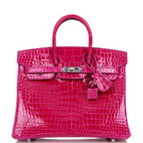 Hermes Birkin 25 Rose Mexico Shiny Porosus Crocodile Palladium Hardware