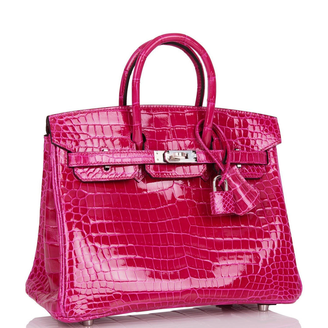Hermes Birkin 25 Rose Mexico Shiny Porosus Crocodile Palladium Hardware
