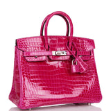 Hermes Birkin 25 Rose Mexico Shiny Porosus Crocodile Palladium Hardware